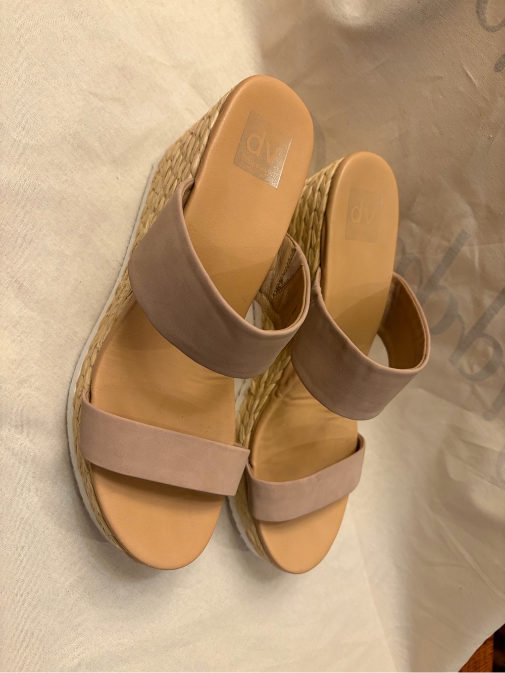 DV by Dolce Vita Nude/Taupe Espadrille Wedge Slide Sandals